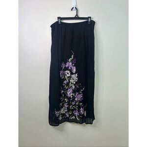 Vintage Fashion Bug Black Floral Maxi Skirt Plus Sz 22/24W Sequin Fairy Y2K Boho